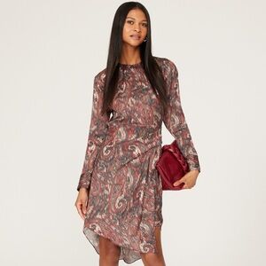 IRO Zimber Wrap-Effect Red Paisley Print Silk-Crepon Long Sleeve Dress EUC 38/6